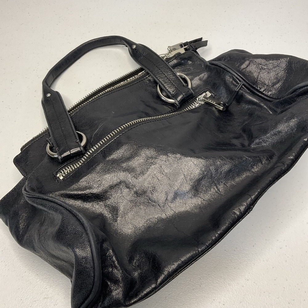HOBO International Womens Black Polished Leather Shoulder Bag Satchel Purse - Picture 3 of 10